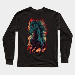 Black horse flames color burn Long Sleeve T-Shirt